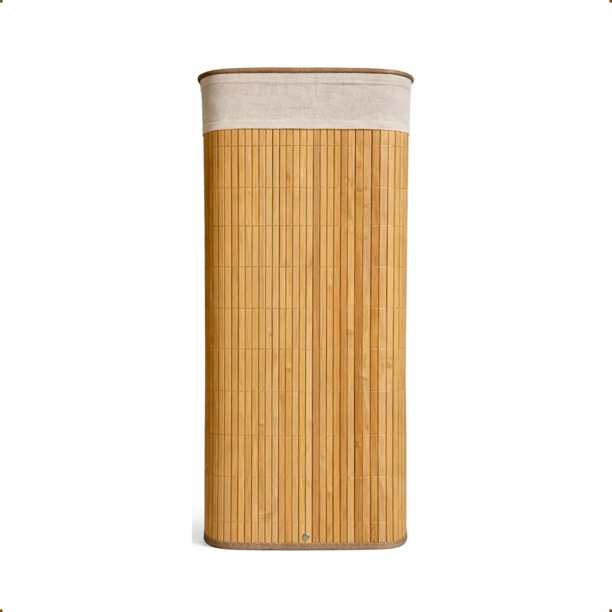 Cesto de Roupa Bambu Retangular de 72L com Tampa e Forro de Linho — imagem 5