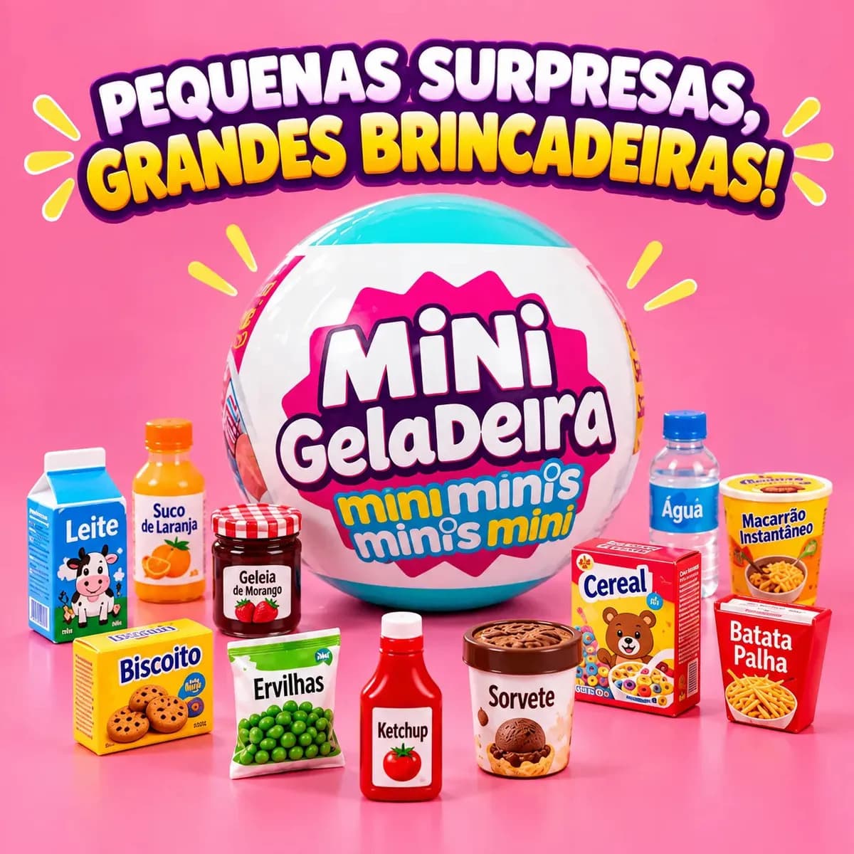 Kit 3 Bolas Surpresa Cápsula Mini Brands Hc-3006 Azul Colecionável Miniatura Realista Brinquedo Infantil — imagem 5