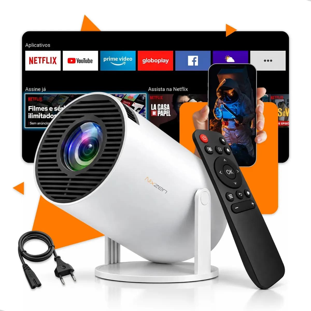 Projetor Portátil Mini HY300 4k Full HD 1080p Smart Tv Android 11.0 Wi-Fi Bluetooth Home Theater Cinema Em Casa TV Imagem Nítida Som Potente Alta Resolução Com 