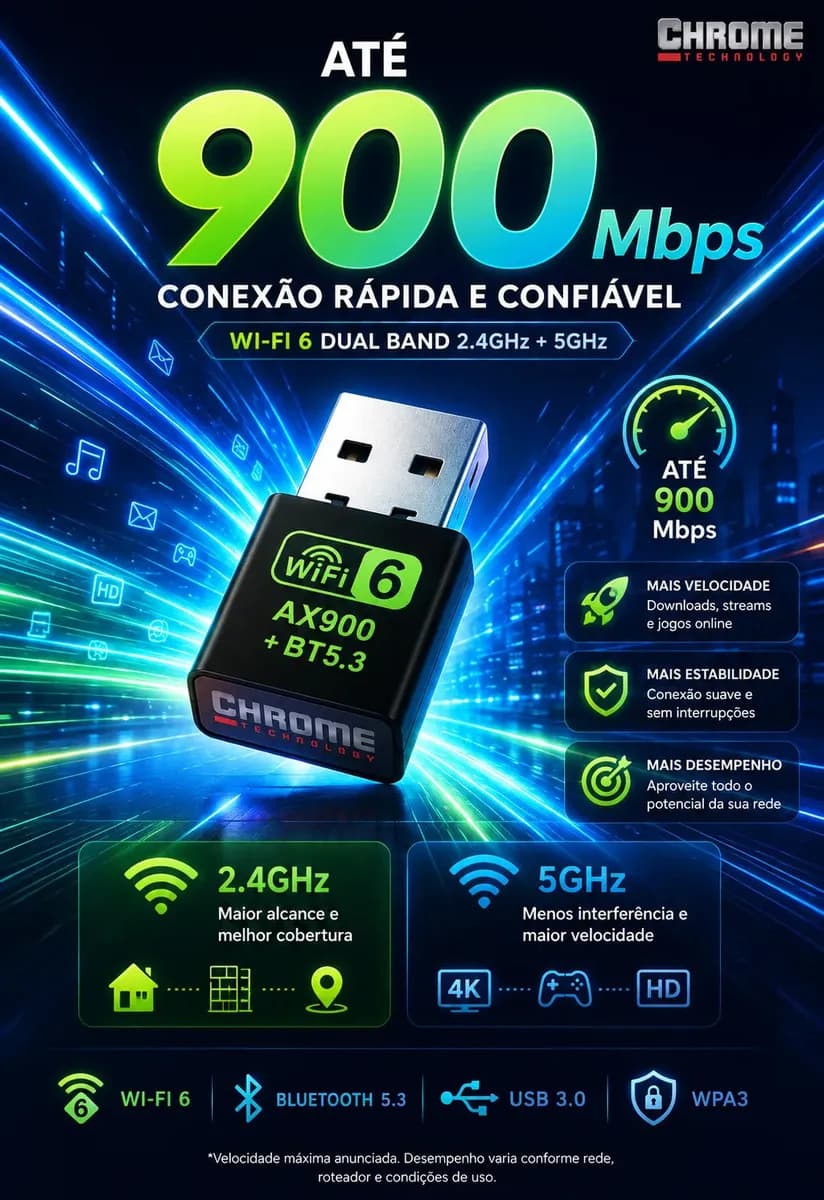 Adaptador Usb Wifi 6 Bluetooth 5.4 Alta Velocidade Placa Wi-fi Blueetoth Adaptador Wi-fi Pc Placa Wifi Pc notebook etc Adaptado Wireless Sem Fio Receptor Intern — imagem 4
