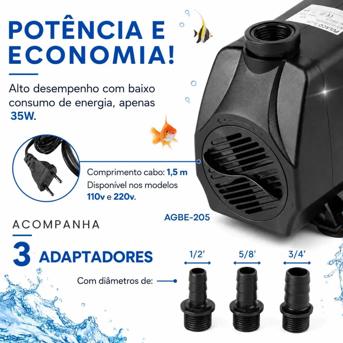 Bomba Submersa 2500 L/h Bombinha 2,7m Lagos Recalque Fontes Aquários Cascata Chafariz Motor Água Doce Salgada Marinho Fonte Hidroponia Aquaponia — imagem 4