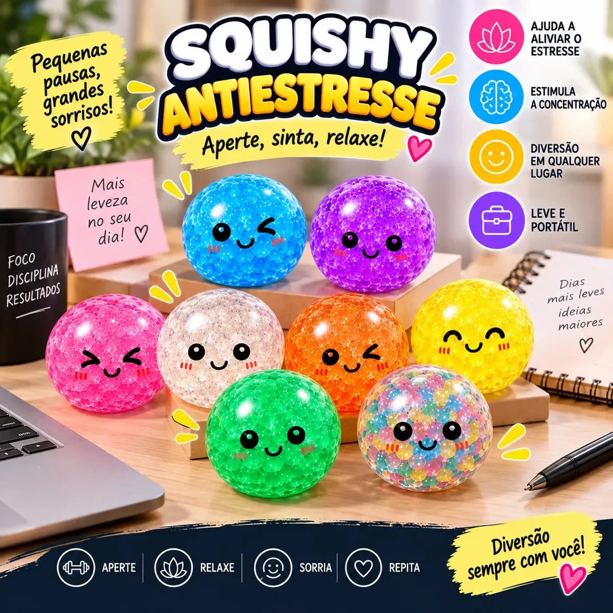 Squishy Bolinha Antiestresse Sensorial Brinquedo Infantil Presente Dia Das Crianças Menino Menina Lembrancinha Festa Aniversário Taba Gel Colorido Relaxante Ape — imagem 5