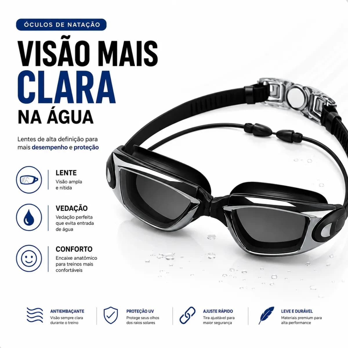 Óculos De Natação Profissional Anti Embaçamento Piscina Mar Pazie Modelo Premium — imagem 6