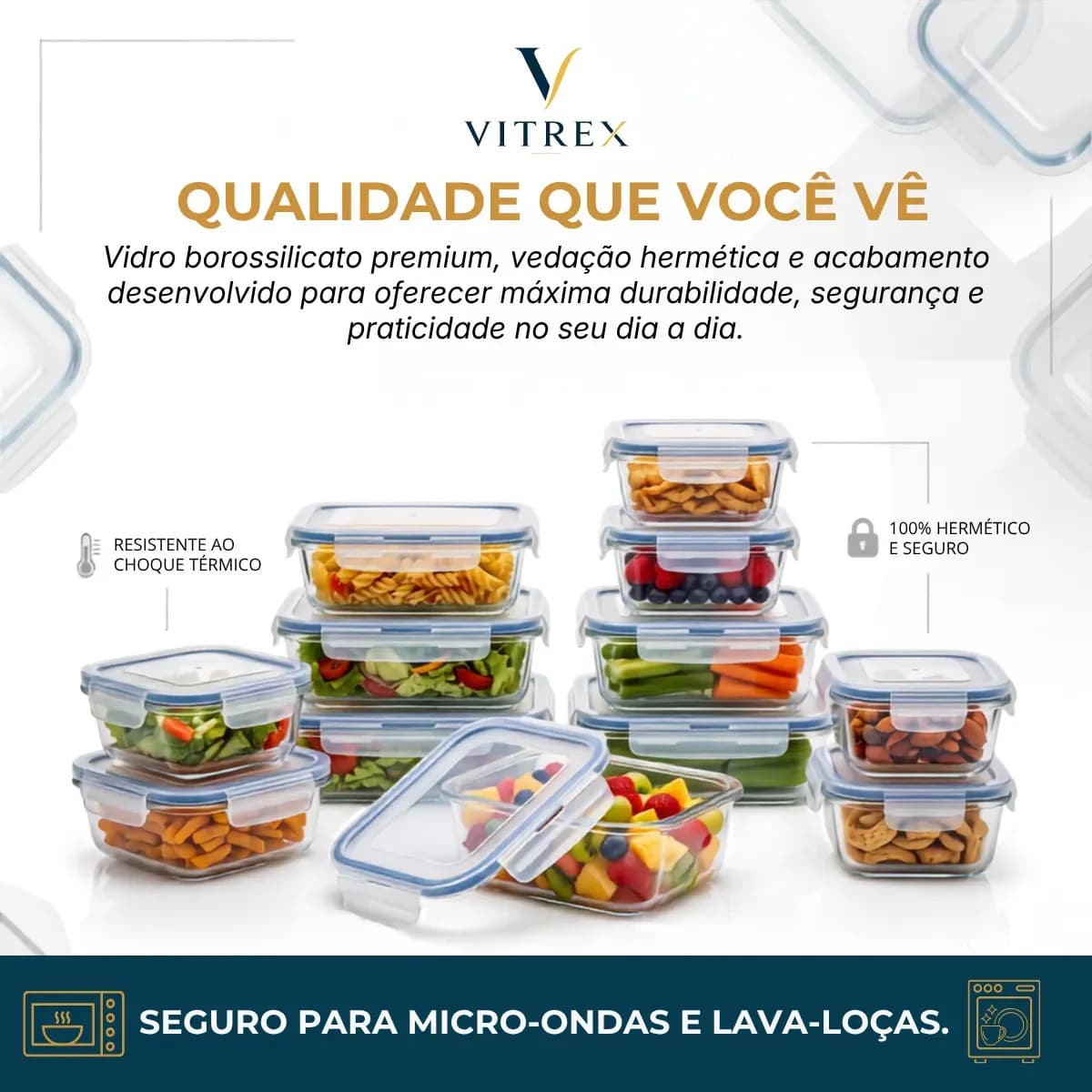 Kit 10 Pote De Vidro Marmita Hermético 640ml Freezer Fitness Vitrex — imagem 5