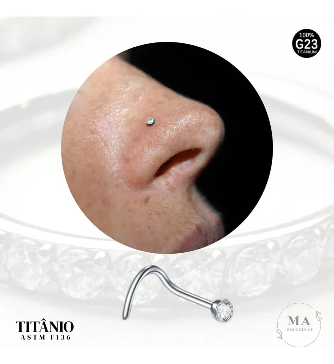 Piercing Titânio Nariz Nostril Ponto De Luz Pedra Brilho Cor 2.0mm PRATEADO — imagem 2