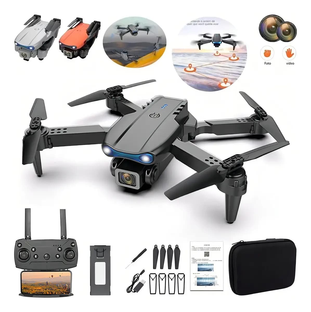 Drone E99 4k Wifi 2 Dupla Hdcâmeras Profissional Cor Preto — imagem 3
