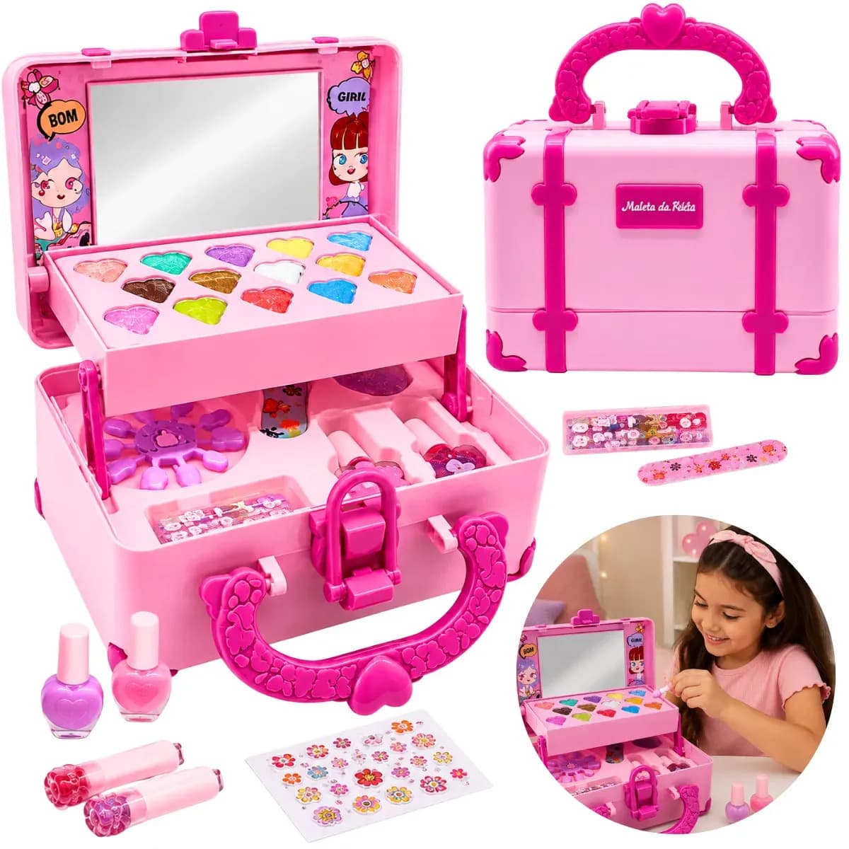 Maleta De Maquiagem Infantil Lavável Com Espelho Kit Completo 32 Peças Antialérgica Presente Menina Mompas — imagem 6