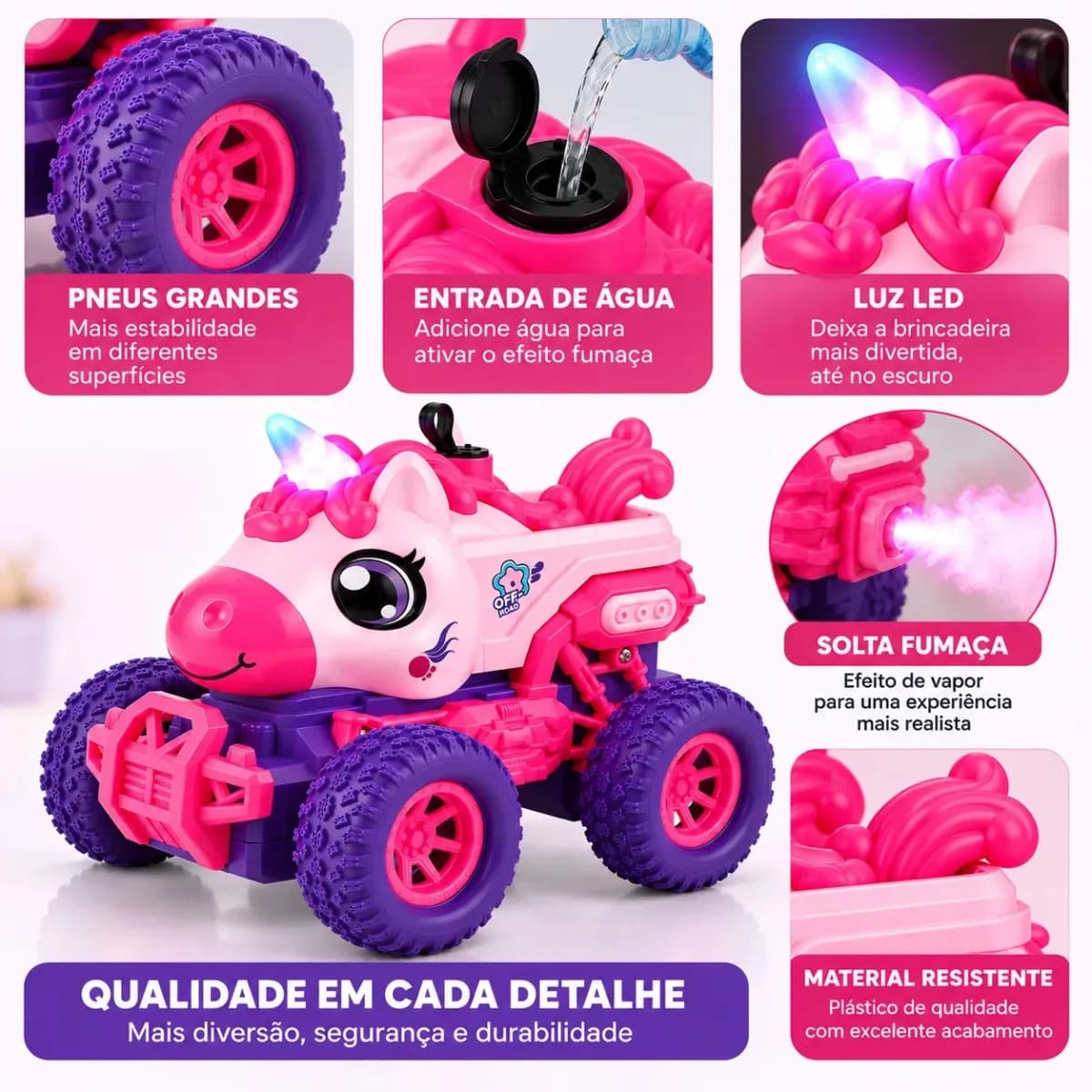 Carrinho De Controle Remoto Unicórnio Recarregável Com Luz LED Fumaça E Controle Sem Fio — imagem 6