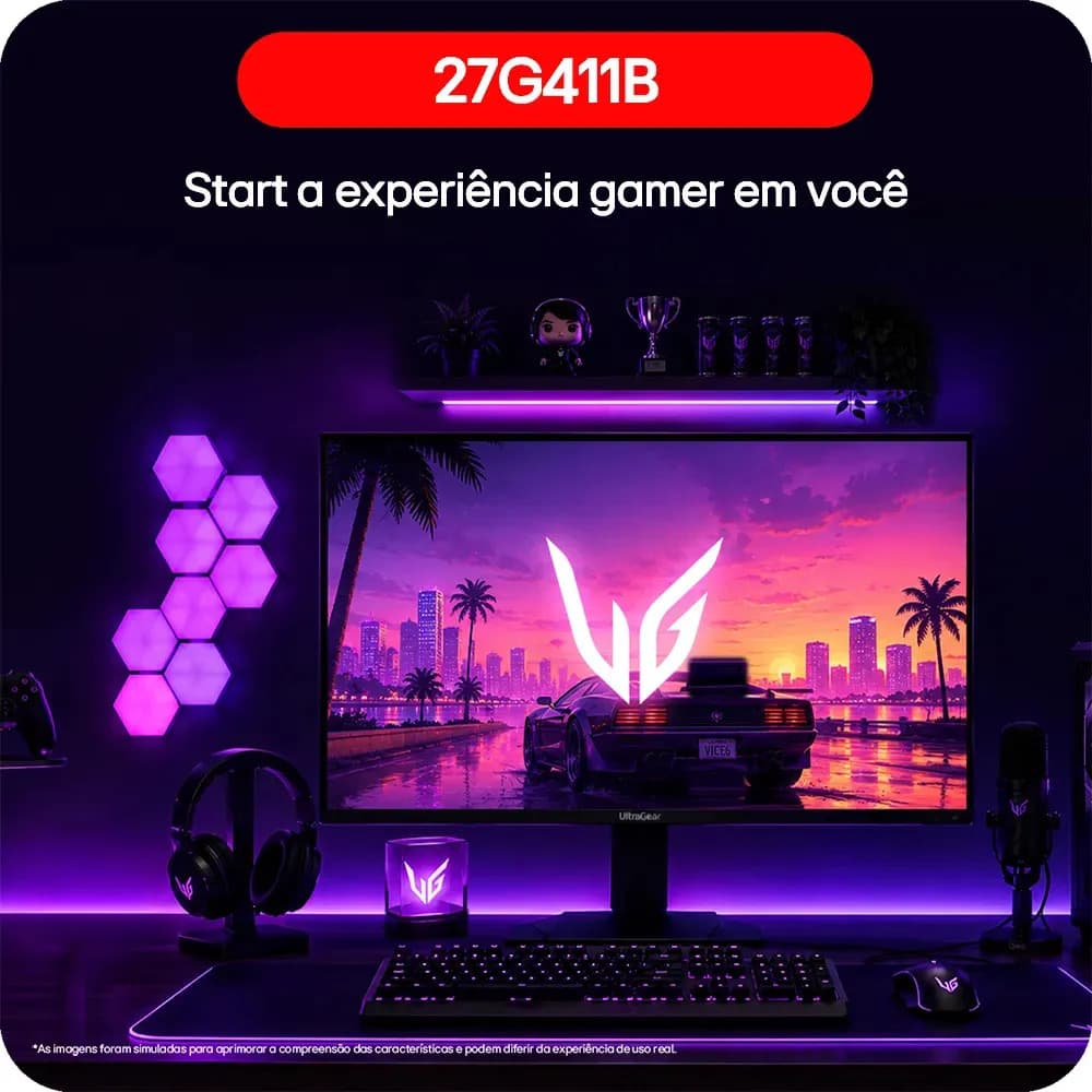 LG UltraGear Monitor Gamer 27" IPS, 144Hz Nativo, 1ms (MBR), Full HD (1920x1080), HDR10, NVIDIA G-SYNC, AMD FreeSync, Preto - 27G411B — imagem 2
