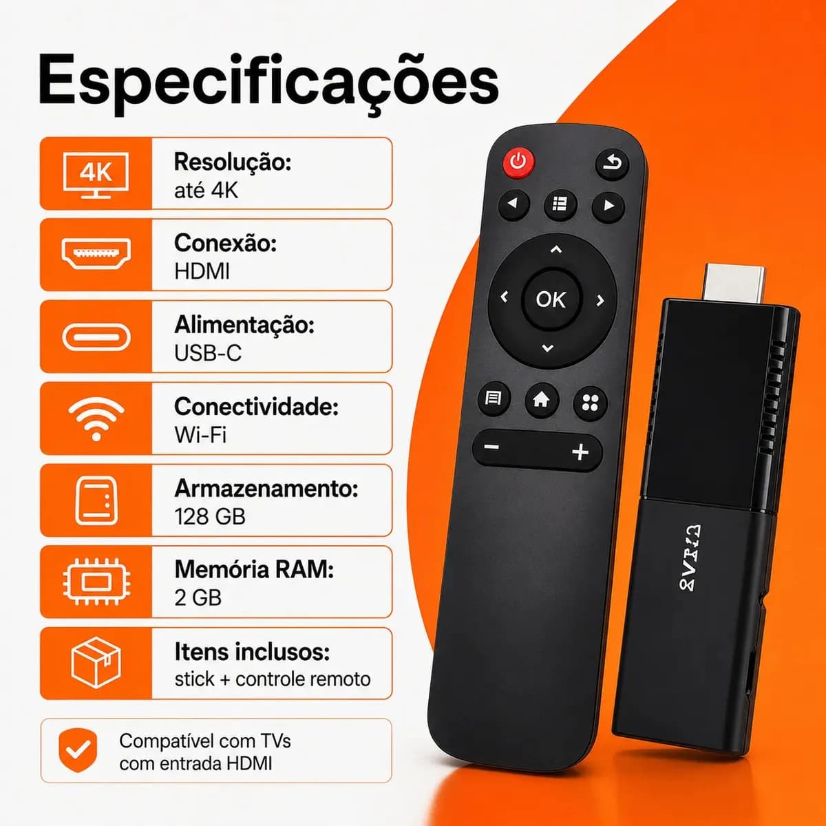 Tv Stick 4k Android Chromecast Smart Hdmi Wifi Ao Vivo Preto Padrão — imagem 3