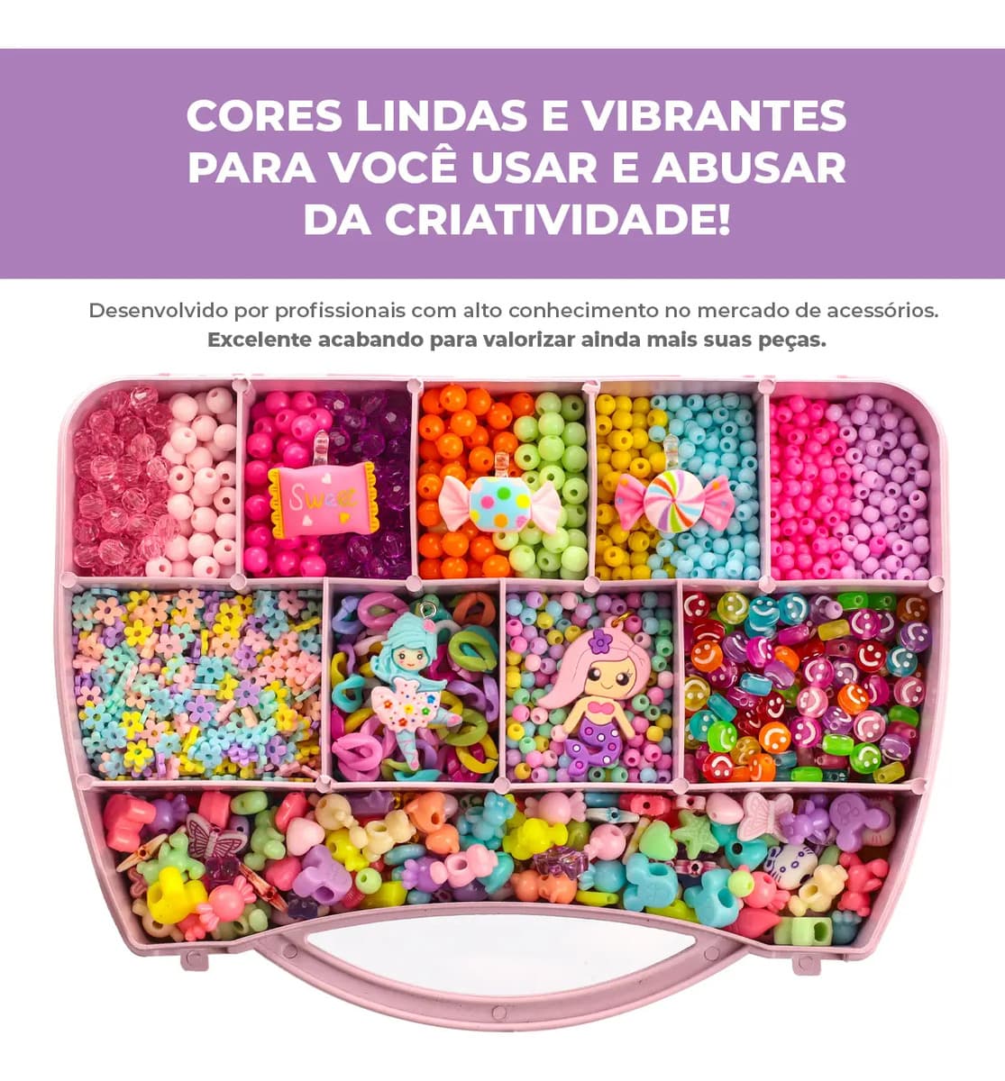 Kit Miçangas Infantil 3500 Pçs para Montar Pulseiras Bolinhas Maleta 19X13 cm 1 relógio digital Anita Bijuterias — imagem 4