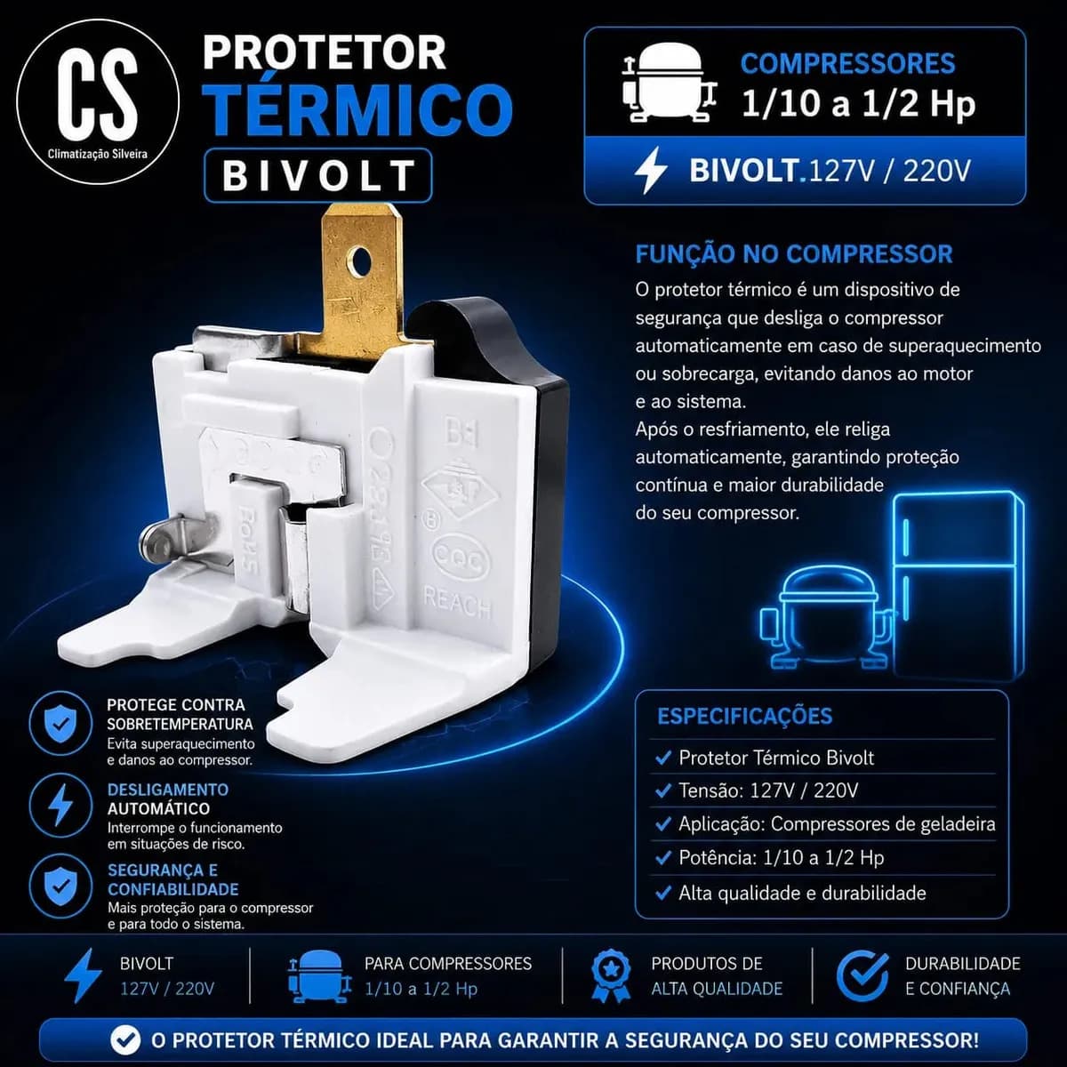 Relé E Protetor Térmico Ptc Universal P/ Geladeira Consul Brastemp Electrolux Continental Ge Metalfrio Gelopar — imagem 4