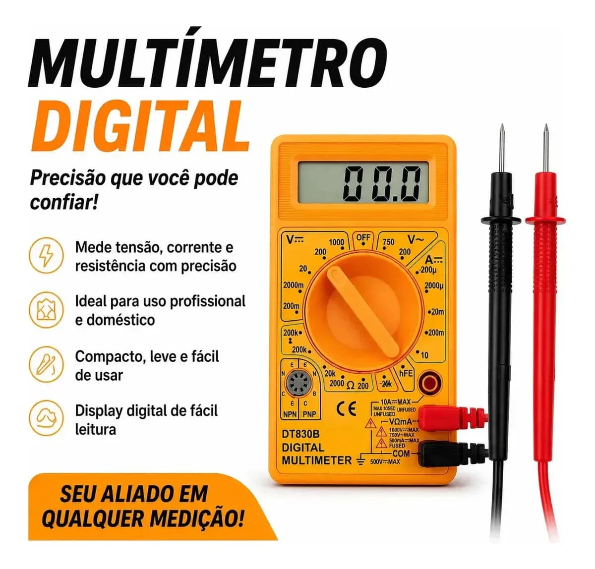 Multimetro Digital Portátil Profissional Com Bateria Inclusa Para Teste Medição Tensão Personalized View — imagem 6