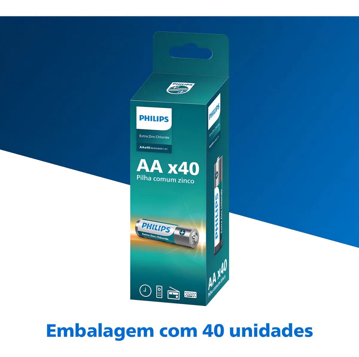 40 Pilhas Zinco Aa Philips Bateria Caixa C/40 Unidades — imagem 2