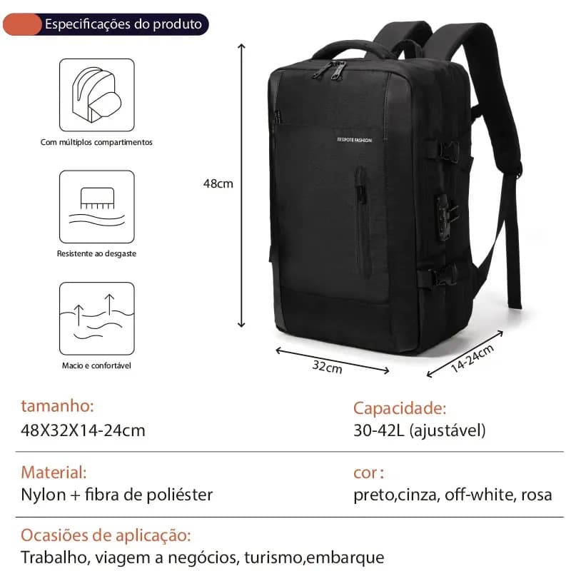 Mochila Para Notebook Impermeável com Porta USB e Senha Para Homem — imagem 2