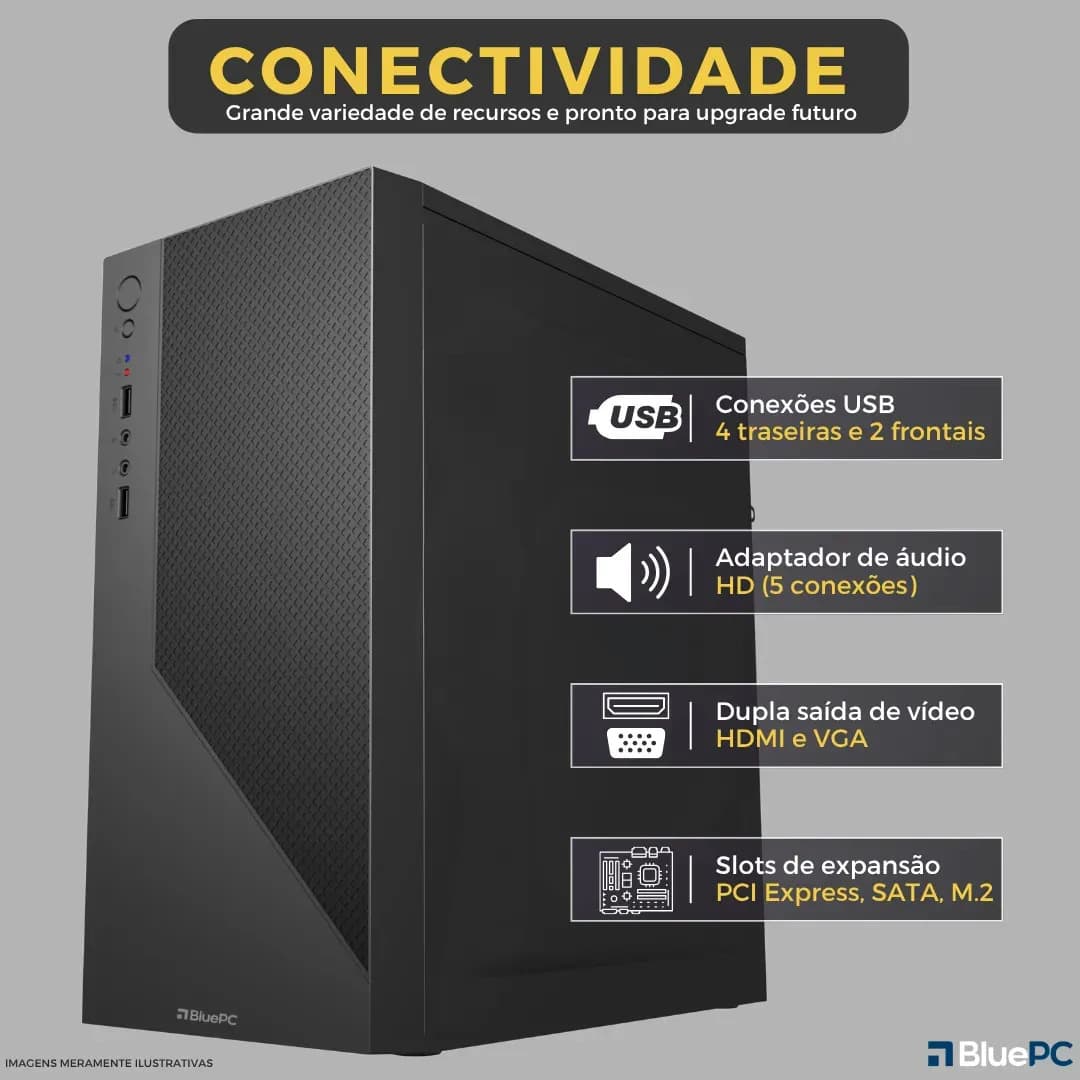 Computador Completo Intel Core i5 4570 (4ª Geração), 16GB RAM, SSD 256GB, Monitor 20" 75Hz HDMI, Windows 10 Pro, Preto, Bivolt - BluePC Office CDF-099OF — imagem 4