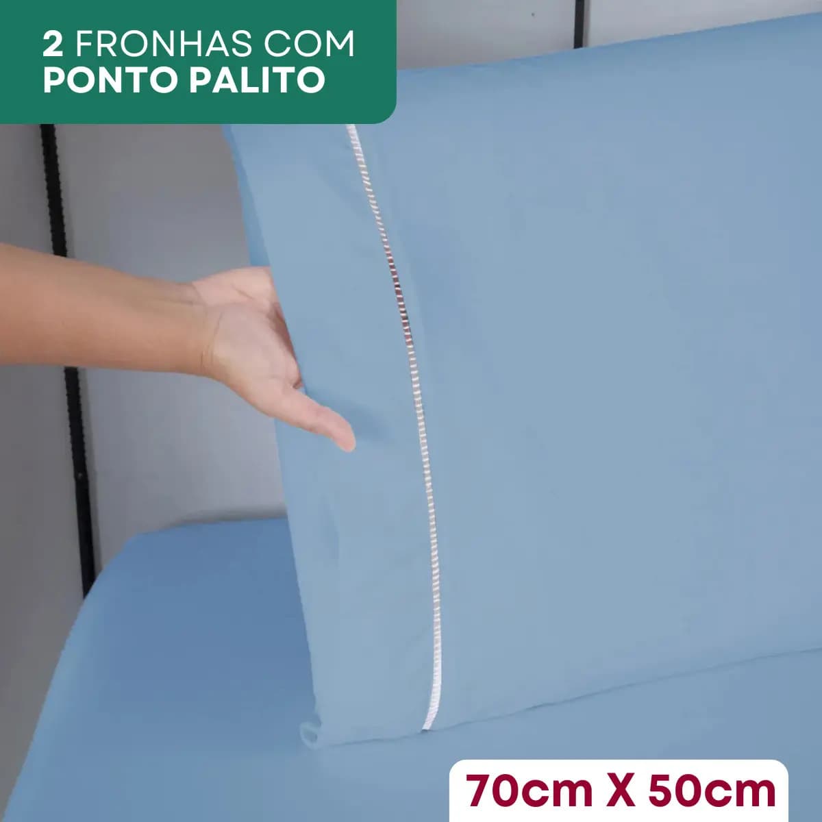 Jogo De Lençol Casal Padrão C/elástico 400 Fios Fronha Ponto Palito Toque Macio Confortável Hotel Luxo Cor Azul Bebê — imagem 6