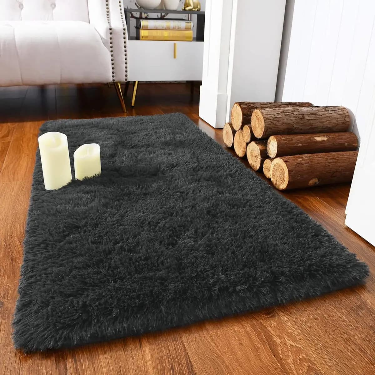 Passadeira Corredor 1,00x0,60 Tapete Super Peludo Beira De Cama Sala Quarto Cinza Texfine