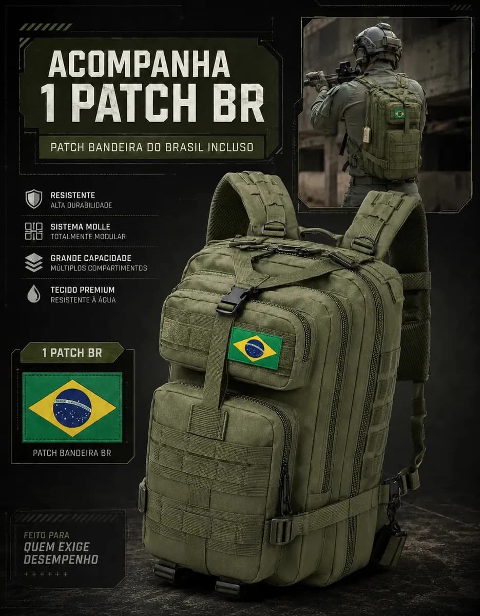 Mochila Tática Militar Bolsa Resistente 30 Litros Super Reforçada Impermeável Bandeira Brasil Brinde Utilizzei — imagem 2