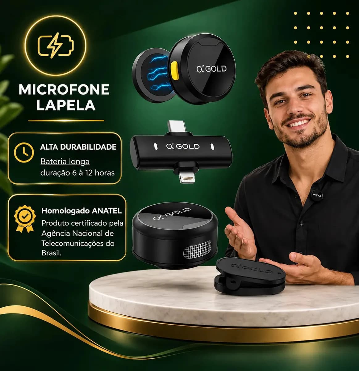 Microfone Lapela A'Gold MCF-38D Sem Fio para iPhone e Android com 2 Microfones — imagem 3
