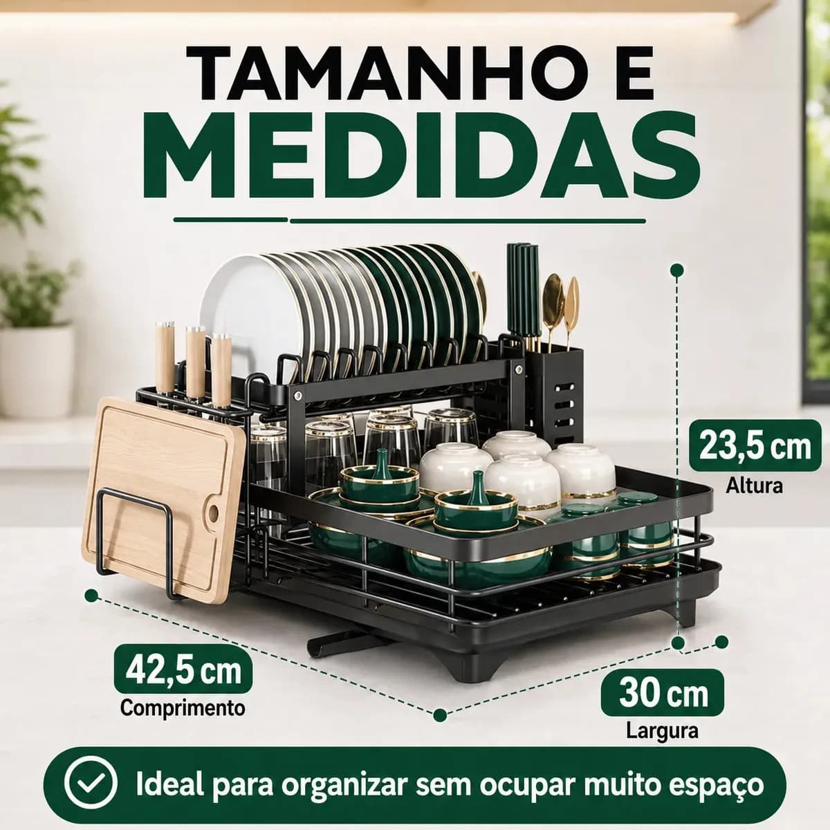 Escorredor De Louça Inoxidável 2 Andares Drenagem Automática Bandeja Grande 360o Organizador Pia Com Porta Talheres Tigelas Pratos — imagem 6