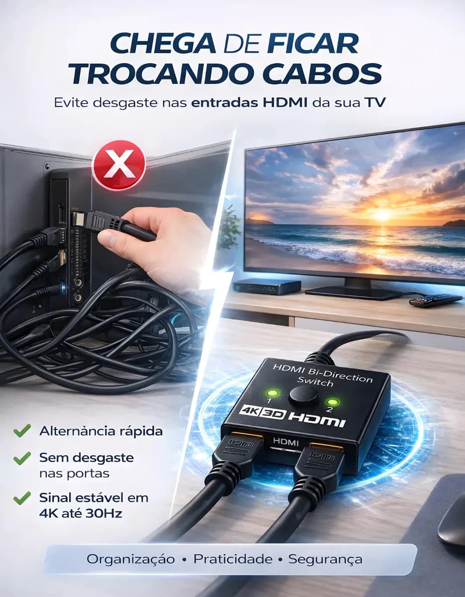Chaveador Switch Hdmi 2x1 E 1x2 Bi-direcional 4k Ultra Hd 3d Transmissão Imagem Som Splitter Duplicador Hdmi Marca Inv Tech — imagem 4