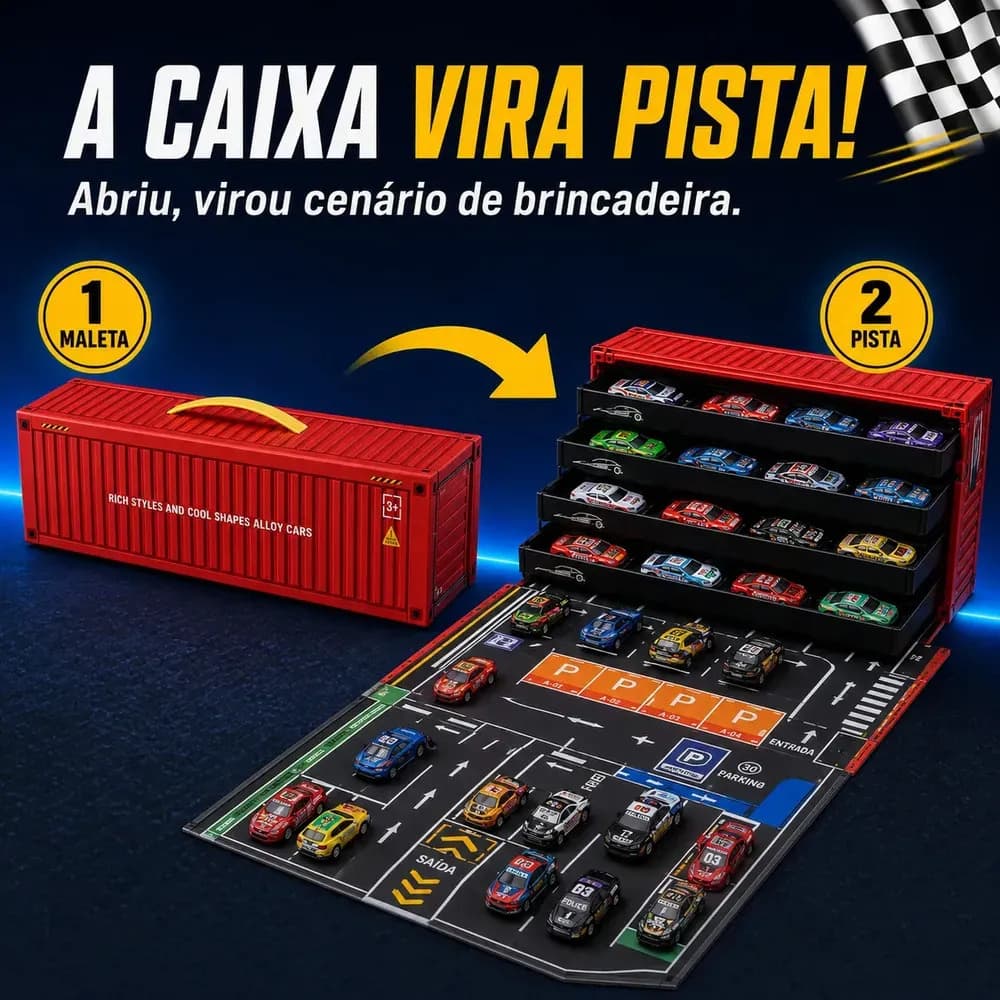 Kit 48 Mini Carrinhos Infantil Colecionador Educativos Com Pista Container Vermelho Liga Metálica Kizumba — imagem 5