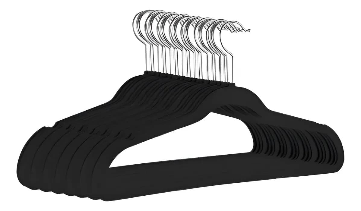 Kit com 50 Cabides de Veludo Antideslizante Pretos para Adultos — imagem 2