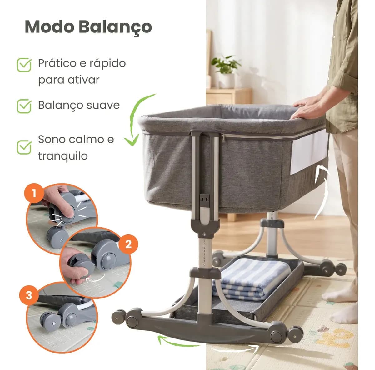 Berço Portátil PipDip Co-Sleeper, Com Balanço e Colchão Extra Grosso — imagem 6