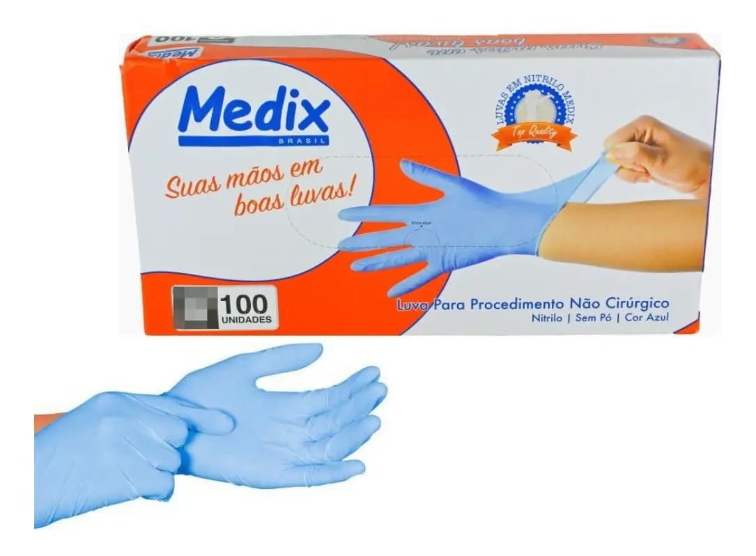 Luva Nitrilica Medix Antiderrapante Azul Tamanho P 100 Unidades — imagem 5