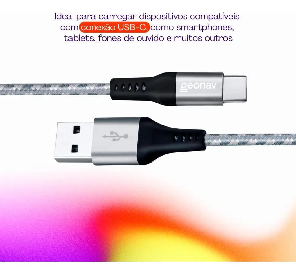 Cabo usb 1.5m Geonav USB C cinza com entrada USB-C para USB-A — imagem 3