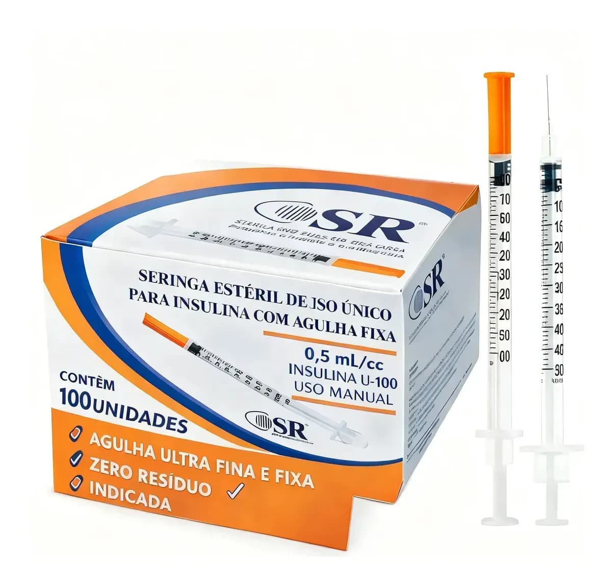 Seringa SR Insulina Agulha Fixa 0,5ml 08x0,30mm Agulha Fixa C/100 Und 0.5 Ml — imagem 3