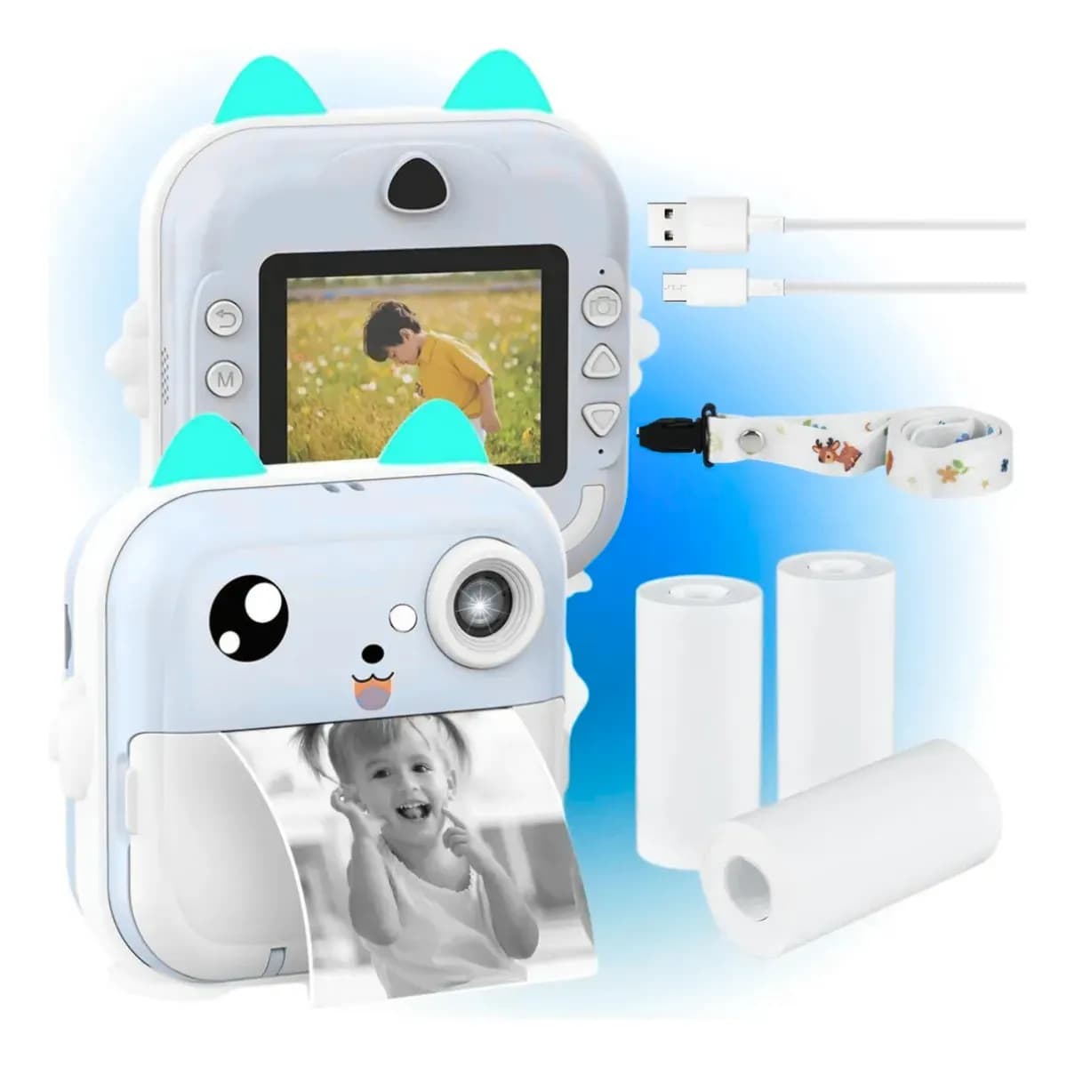 Câmera Digital Infantil Impressão Instantânea Dorama Foto Video Jogos Cor Câmera Polaroid Azul — imagem 6