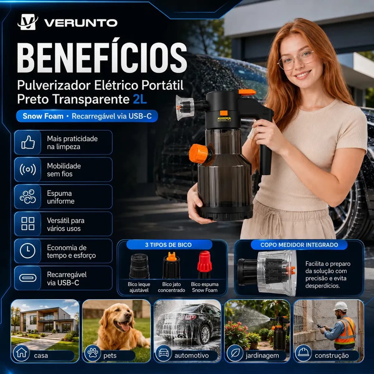 Pulverizador Elétrico Snow Foam para Carro, Moto e Jardim – 2 L — imagem 2