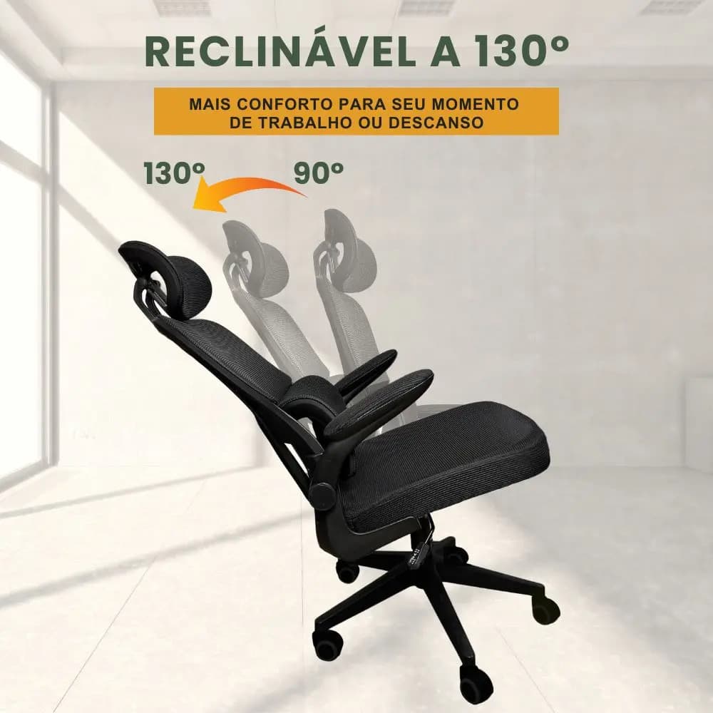 Cadeira Escritório Ergonômica Genebra B500 Luvinco Cor Preto Com Suporte Lombar Estofado Mesh — imagem 5