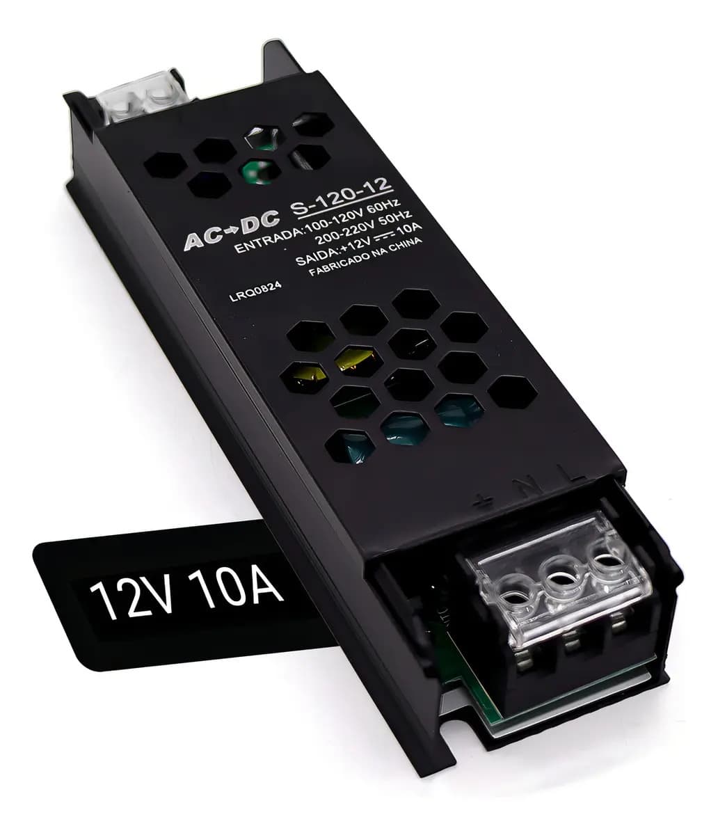Kit 3 Fonte Chaveada Slim 12v 10a 120w P/ Cftv Fita Led Som Preta LUZTUDO — imagem 2
