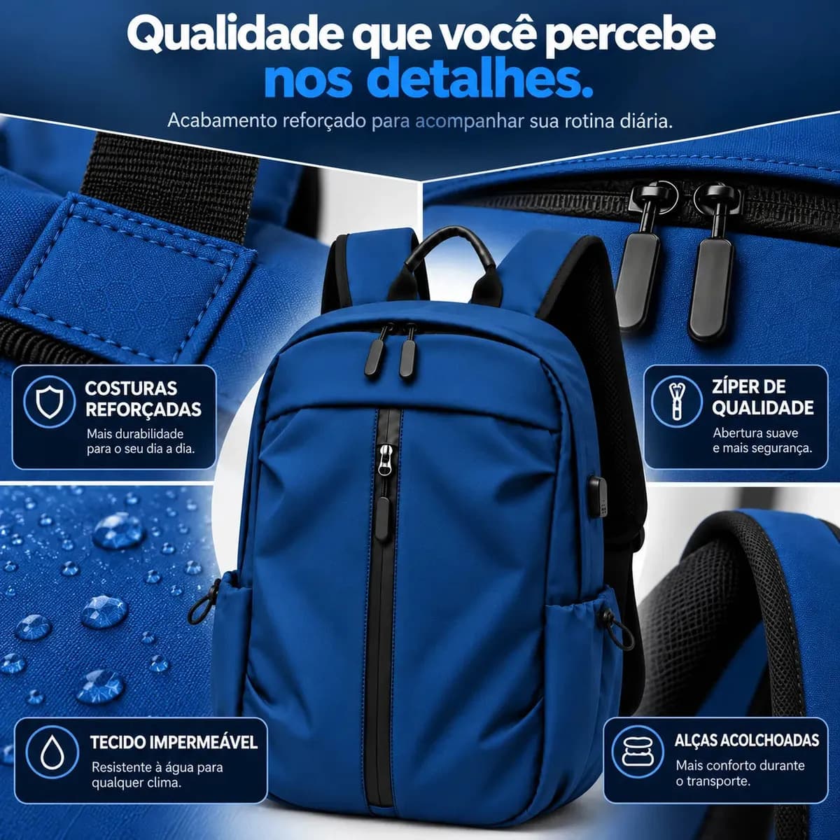 Mochila Masculina 20L Notebook 16 USB Escolar Faculdade Impermeável com Alça Reforçada — imagem 5