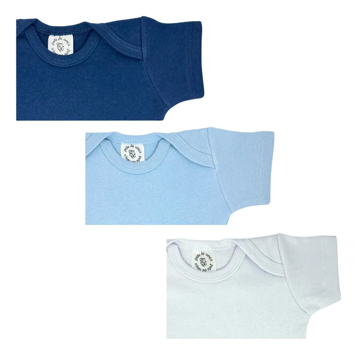 Kit 3 Bodys Bebê Liso Manga Curta 100% Algodão Menina Menino Cor Azul-marinho Azul-claro E Branco Tamanho G — imagem 4