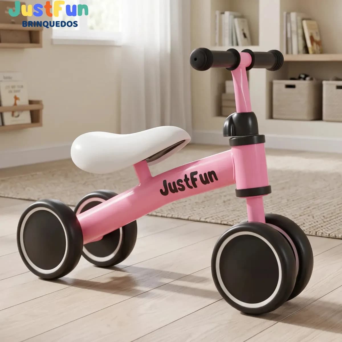 Bicicleta De Equilíbrio Bike Infantil Sem Pedal JustFun Brinquedos Cor Rosa