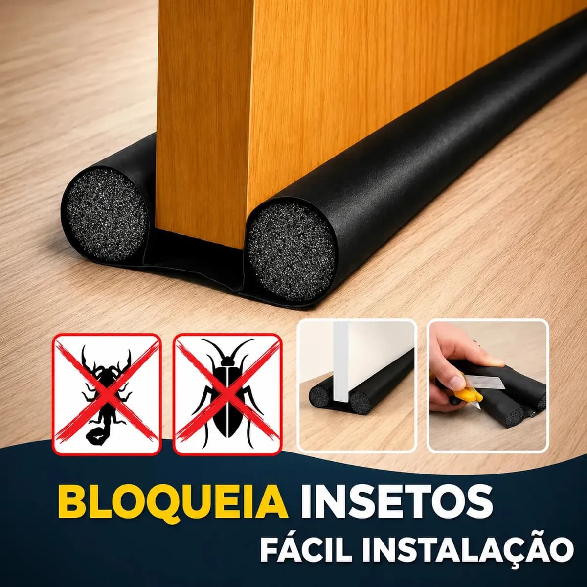 Protetor Rolinho Rolo Veda Porta Ajustável 90cm Impermeável Liso Preto — imagem 5