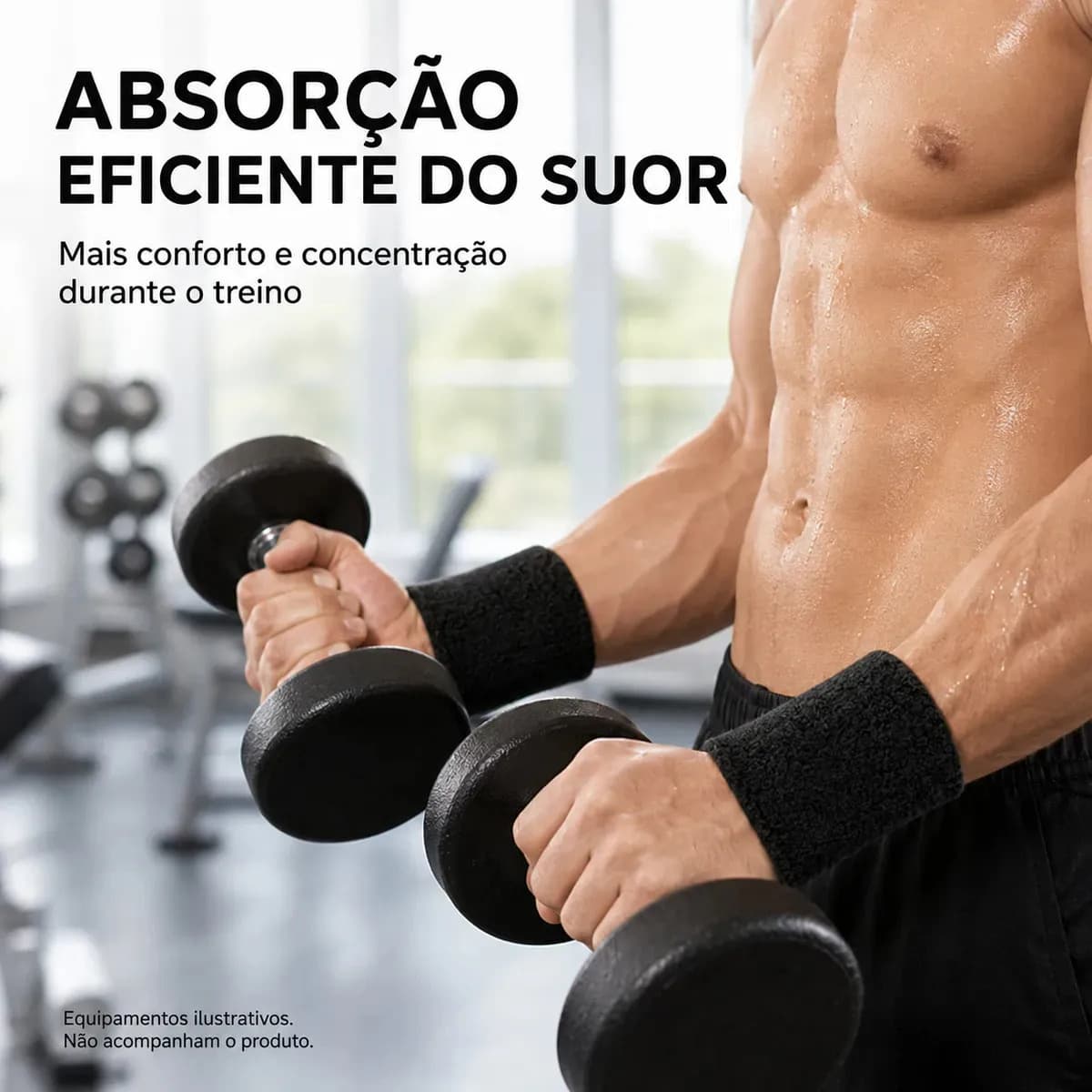 Par Munhequeira Atoalhada Pulso Tênis Squash Corrida Fitness Cor Preto Tamanho Único — imagem 3