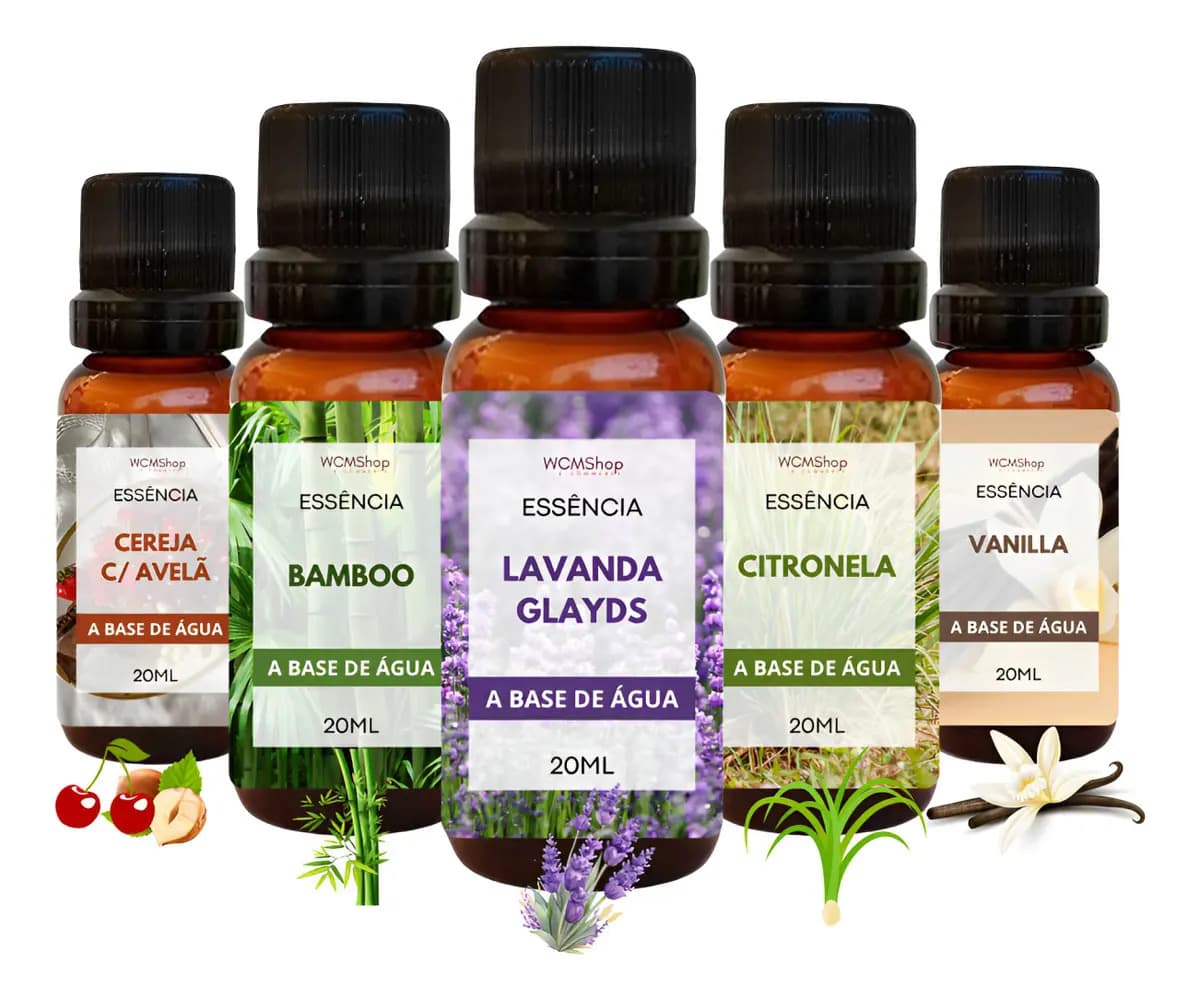 Kit 5 Essências Hidrossolúvel A Base De Água 20ml Para Difusor Umidificador Aromatizador