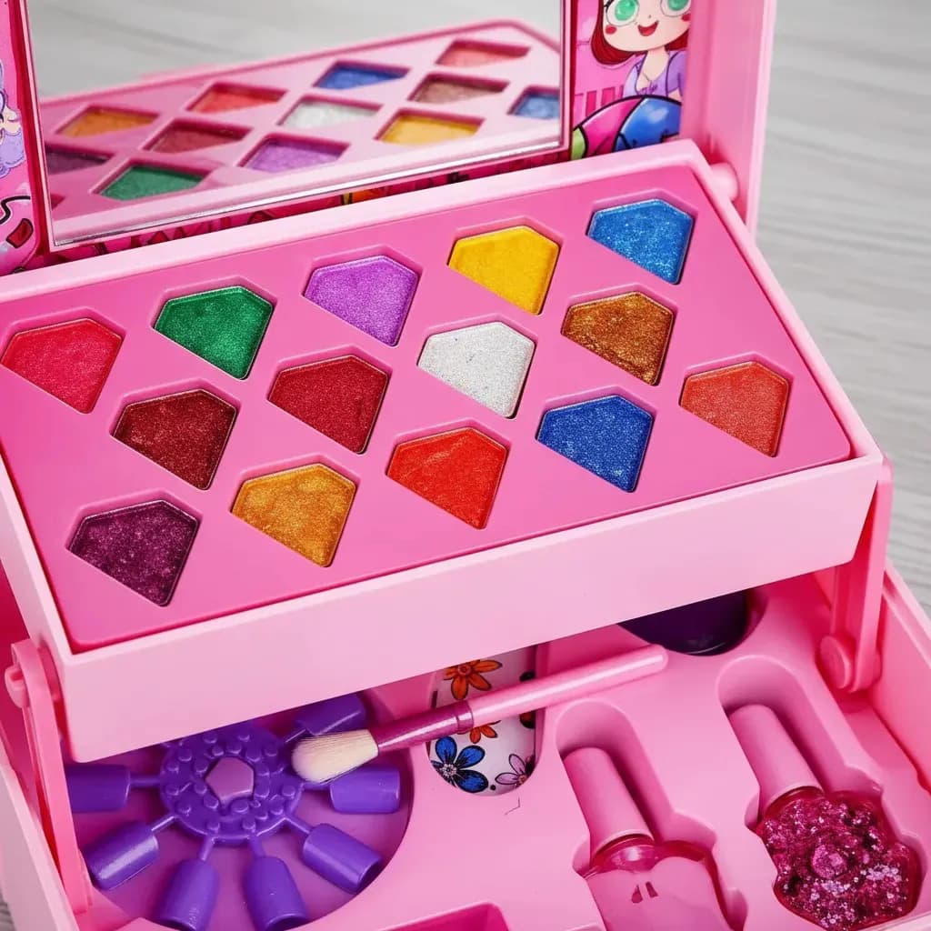 Kit Maquiagem Infantil Meninas Brinquedo Boneca Criança Maleta Antialergica Lavavel Mochila Espelho Rosa Hipoalergenica Presente Seguro Estojo Salao De Beleza T — imagem 6