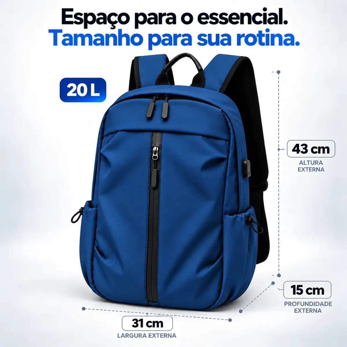 Mochila Masculina 20L Notebook 16 USB Escolar Faculdade Impermeável com Alça Reforçada — imagem 6
