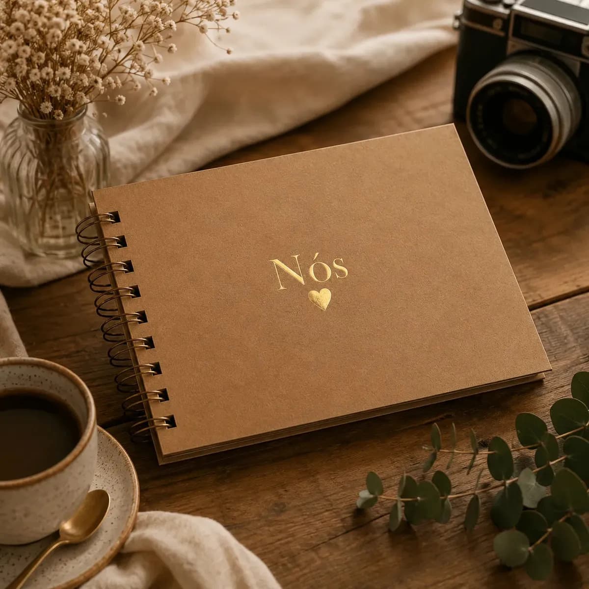 Álbum Scrapbook Namorados Dourado Capa Dura 15x21cm 50 Pág Marrom-claro Nós