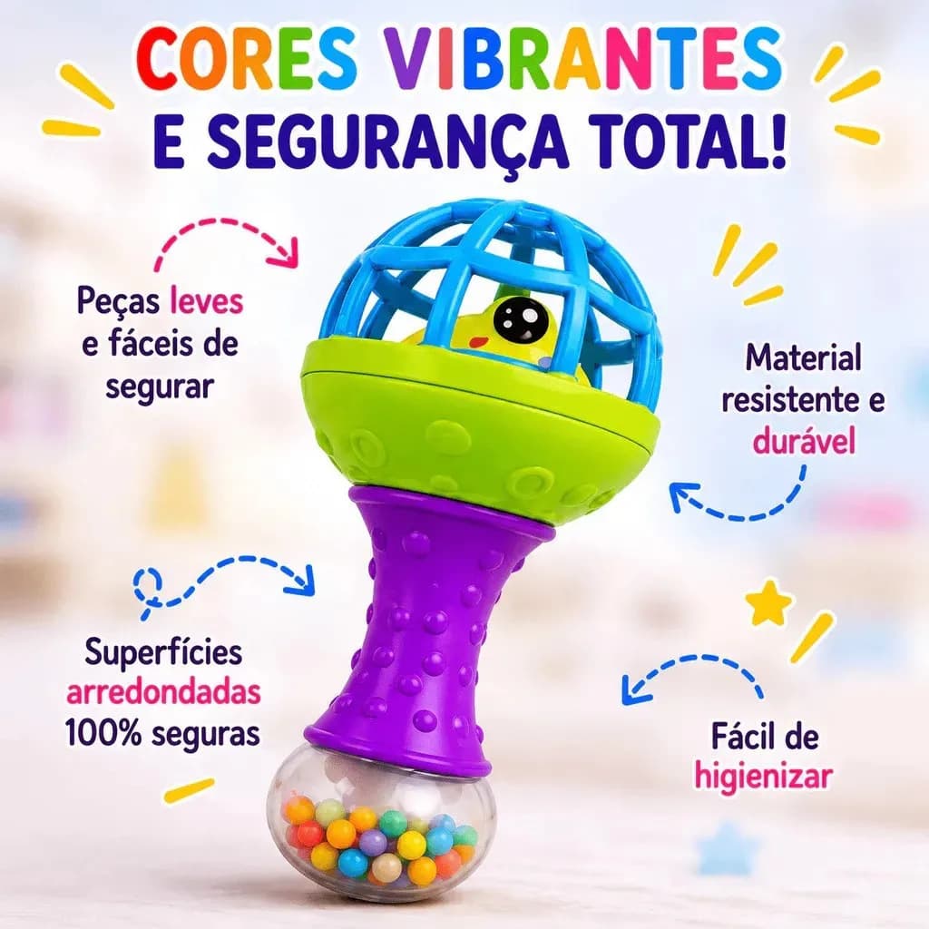 Kit Mordedor para Bebê brinquedo Sensorial Silicone com Chocalho 8 Peças Coloridas — imagem 4