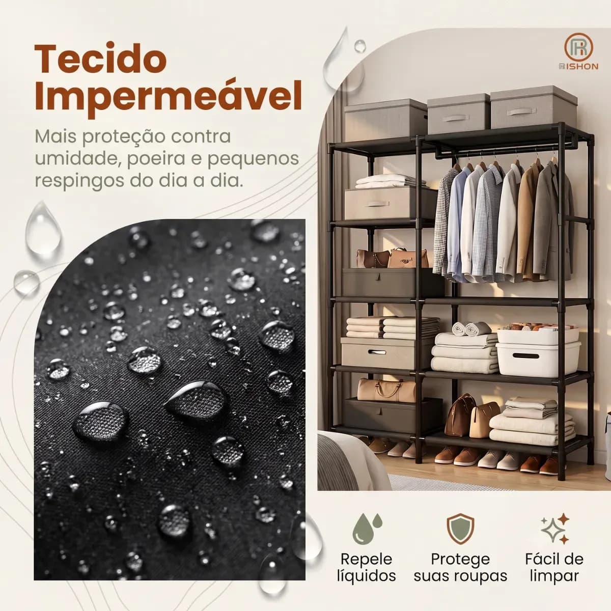Guarda Roupa Dobravel Closet Aberto Organizador De Roupas Desmontavel E Arara Organizadora 4 Colunas Em Aço Resistente Rishon — imagem 4