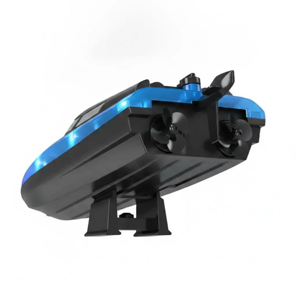 Lancha Barco de Controle Remoto Recarregável 1/16 Hélice Dupla Alcance de 100m Azul HK9 — imagem 5