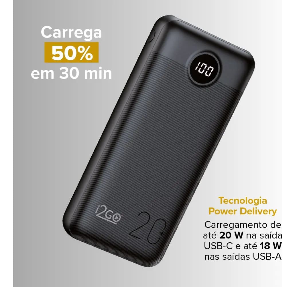 Carregador Portátil Power Bank Turbo i2GO 20000mah 20w Com Display Digital — imagem 5