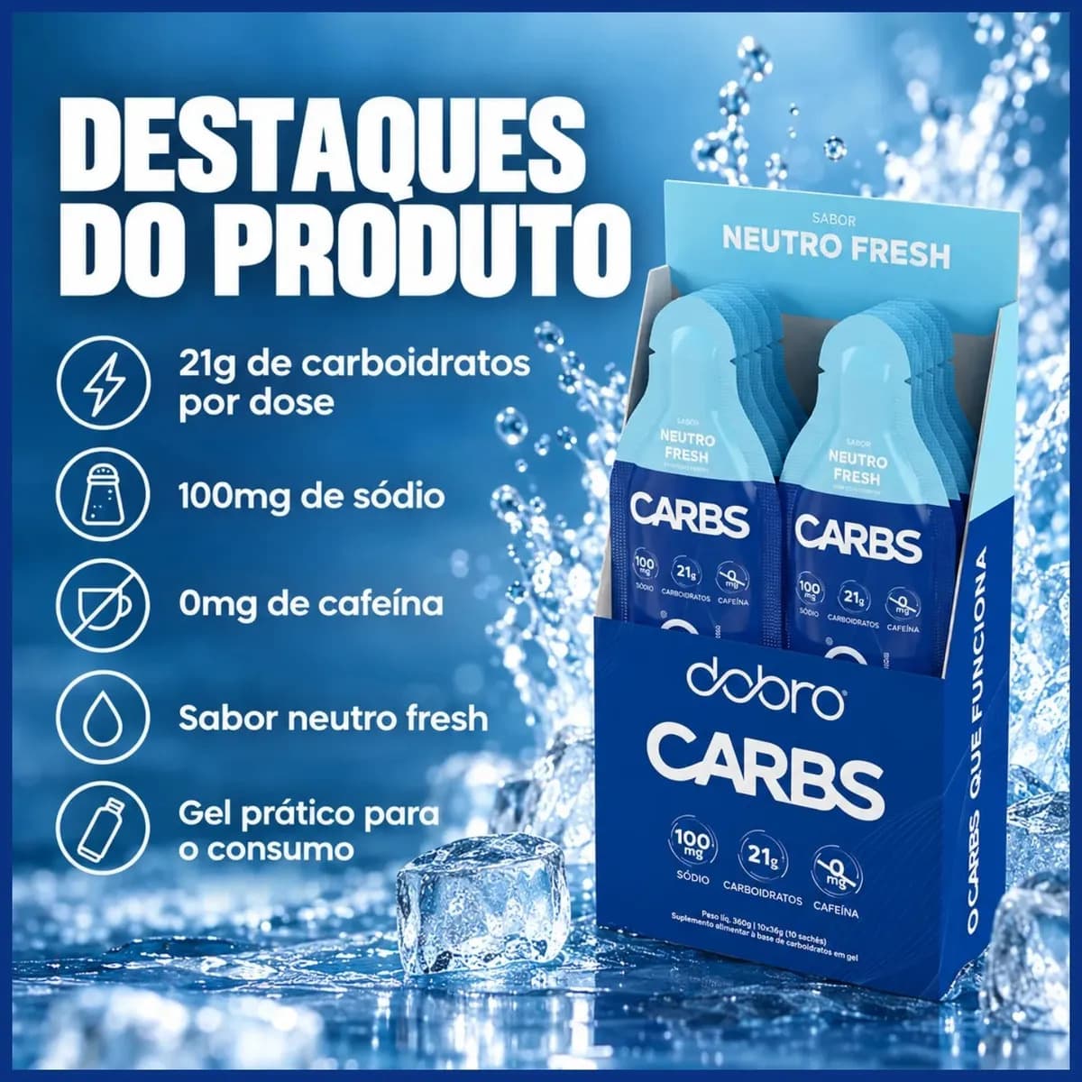 Suplemento em gel Dobro CARBS Carboidratos sabor neutro Sem Cafeína 10x30g — imagem 4